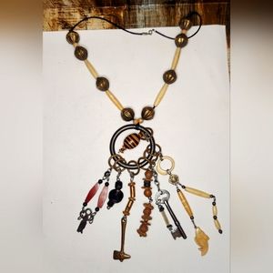Vintage Ethnic Nomad Huge Shaman Amulet Necklace Pendant Tribal Rustic Charms